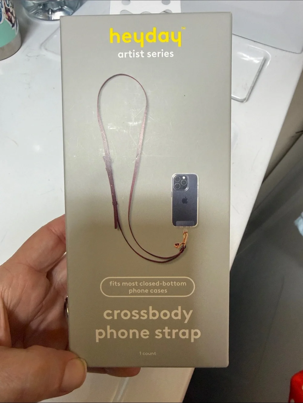 heyday earbud case cover & crossbody phone strap in light green and cream
